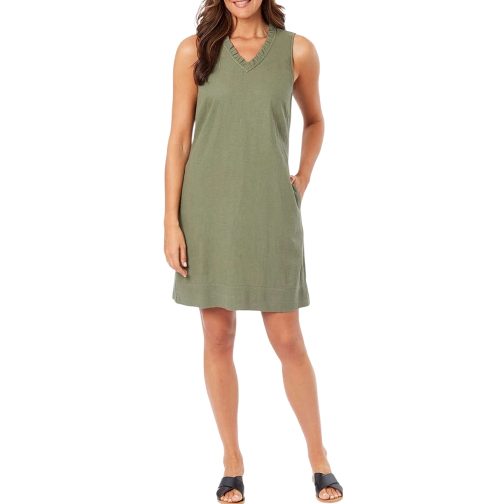 Briggs Ladies' Ruffle V-Neck Linen Blend Dress - Large